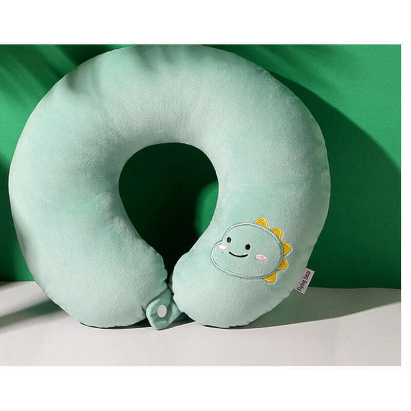 Almohada para el cuello con estampados de dinosaurio verde de dibujos animados en forma de U de camello para la oficina, para proteger la siesta, para viajes, aviones_voghion.com