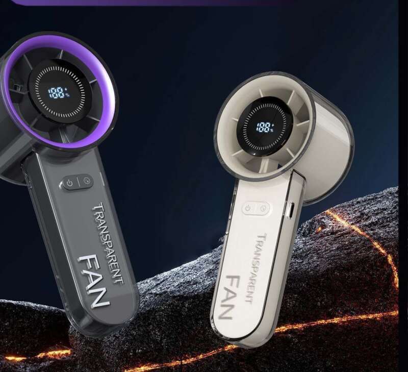 Kézi integrált intelligens digitális kijelzős ventilátor, kültéri hordozható, nagy sebességű kis szélágyú, mini USB töltés,_voghion.com