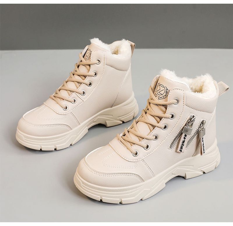 W2576 New 2024 Autumn And Winter Veet Solid Color Women's Cotton Shoes High Rise Thick Sole Simple Warmth Student Height_voghion.com