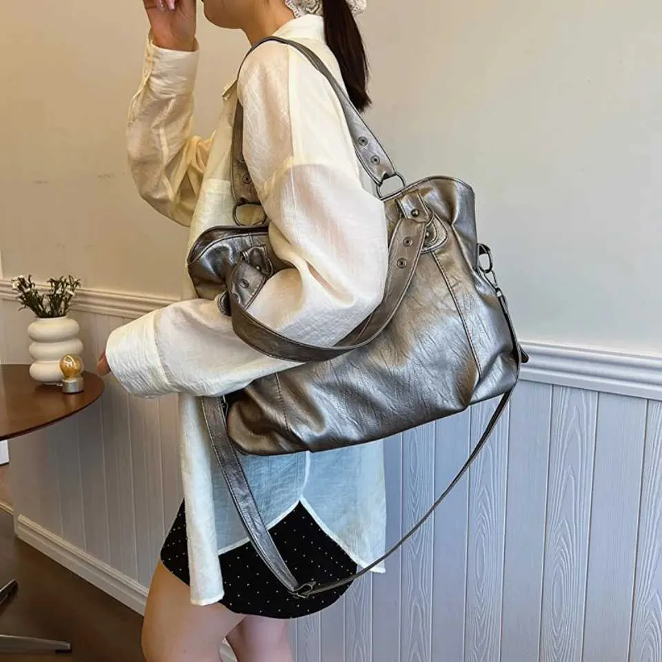 Borsa a tracolla vintage classica retrò alla moda in morbida pelle PU casual con tracolla singola, grande capacità_voghion.com