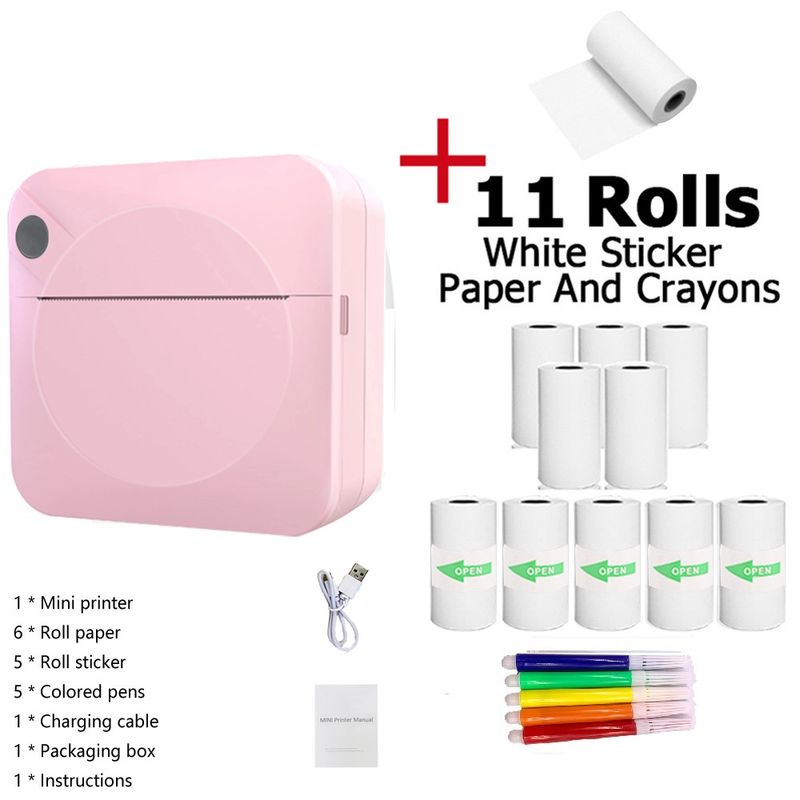 Pocket Mini Portable Wireless BT Thermal Photo Printer , Inkless Printing Gift Study Notes Label Receipt With 11 rolls_voghion.com