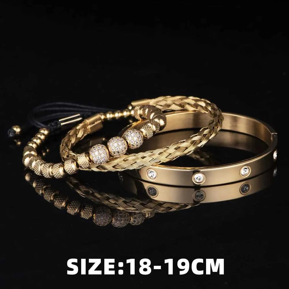 Pulseira 3 Deluxe Micro Pay CZ Contas Redondas Royal Charm Pulseira Masculina de Cristal em Aço Inoxidável Casal Joias Feitas à Mão Presentes_voghion.com