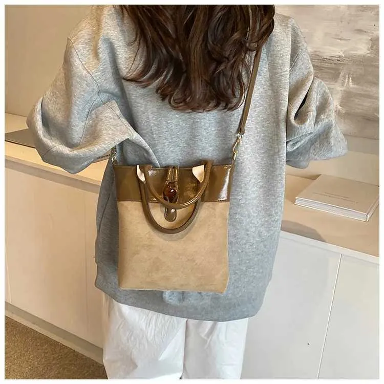 Stylish Women's Suede Patchwork Crossbody Shoulder Handbag Set_voghion.com