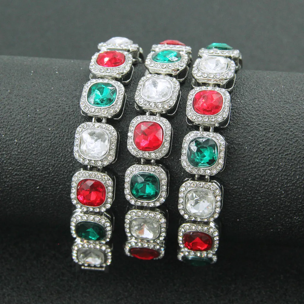 Chains Hip Hop Square Colorful Rhinestones CZ Tennis Chain Choker Necklace Male Femalebling Punk Bracelet Jewlery Couple_voghion.com