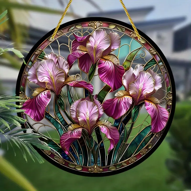 Lilla iirise päikesepüüdja ​​- 8" kullatud akrüülkunst. Kuninglik lillekujutus välisustele või elegantsetele aiakingitustele._voghion.com