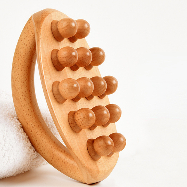 Handgehaltene Gua Sha-Massagebürste aus natürlichem Holz mit 14 Perlen für Taille, Beine, Körper, Meridian-Schaben, SPA-Therapie, Anti-Cellulite-Entspannungswerkzeug_voghion.com