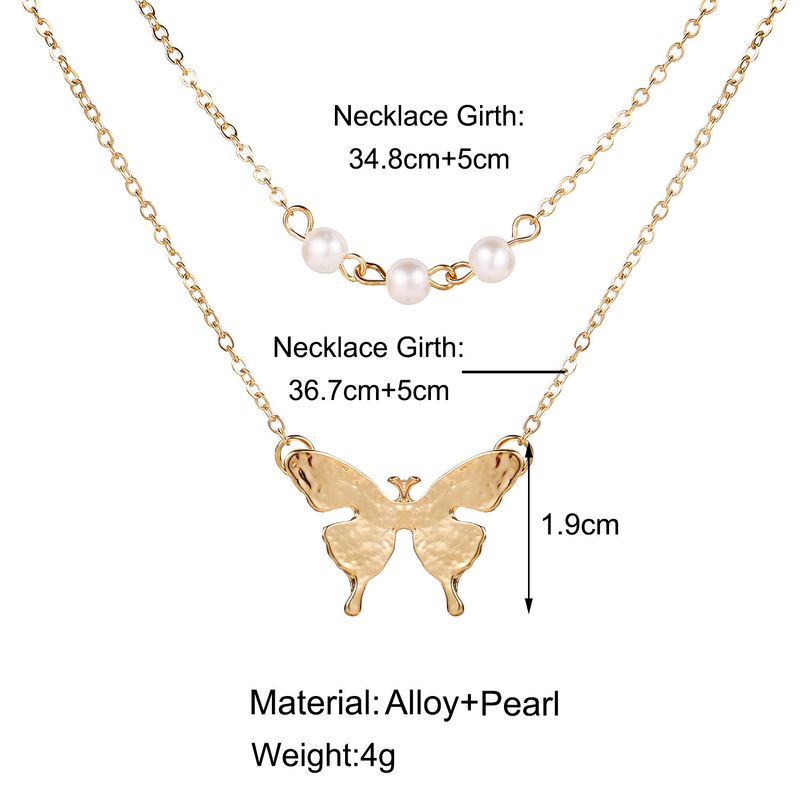 Collana con ciondolo a farfalla con doppia perla, catena per clavicola retrò creativa_voghion.com