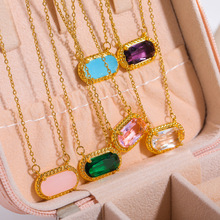 Genuine gold electroplated ins style colored zircon inlaid with protect you amulet pendant necklace_voghion.com