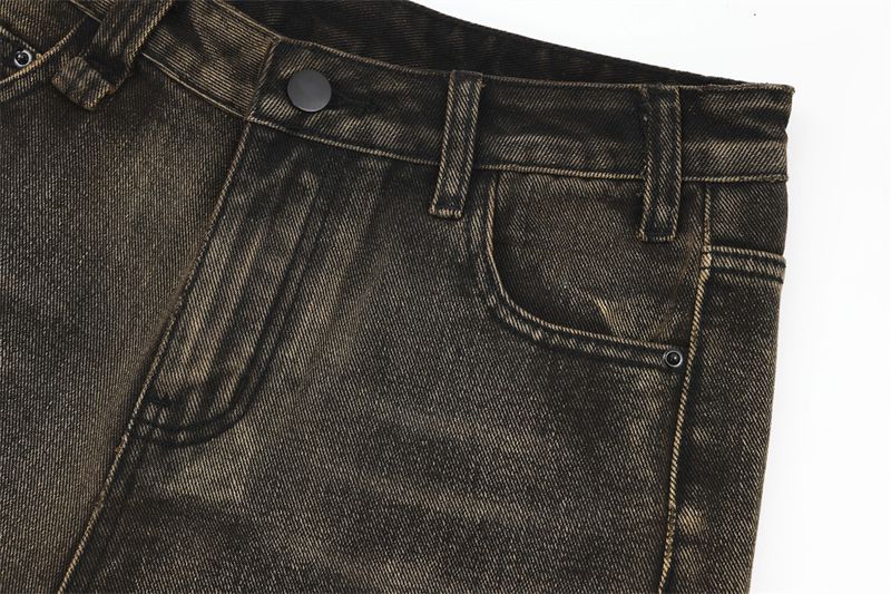 Pantaloni scurți bărbătești, din denim spălat și uzat, lejeri, casual, cu croială dreaptă, până la genunchi, stil american VIP la modă, pentru străzile principale_voghion.com