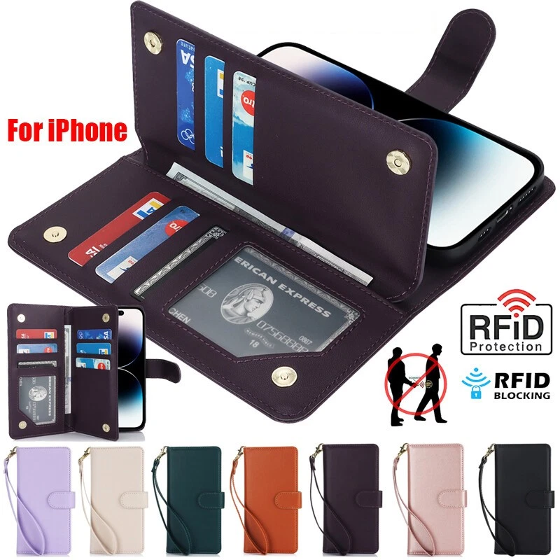 Wallet Case For IPhone 17 16 15 14 13 12 11 Pro Max 8 RFID Blocking Flip Cover_voghion.com