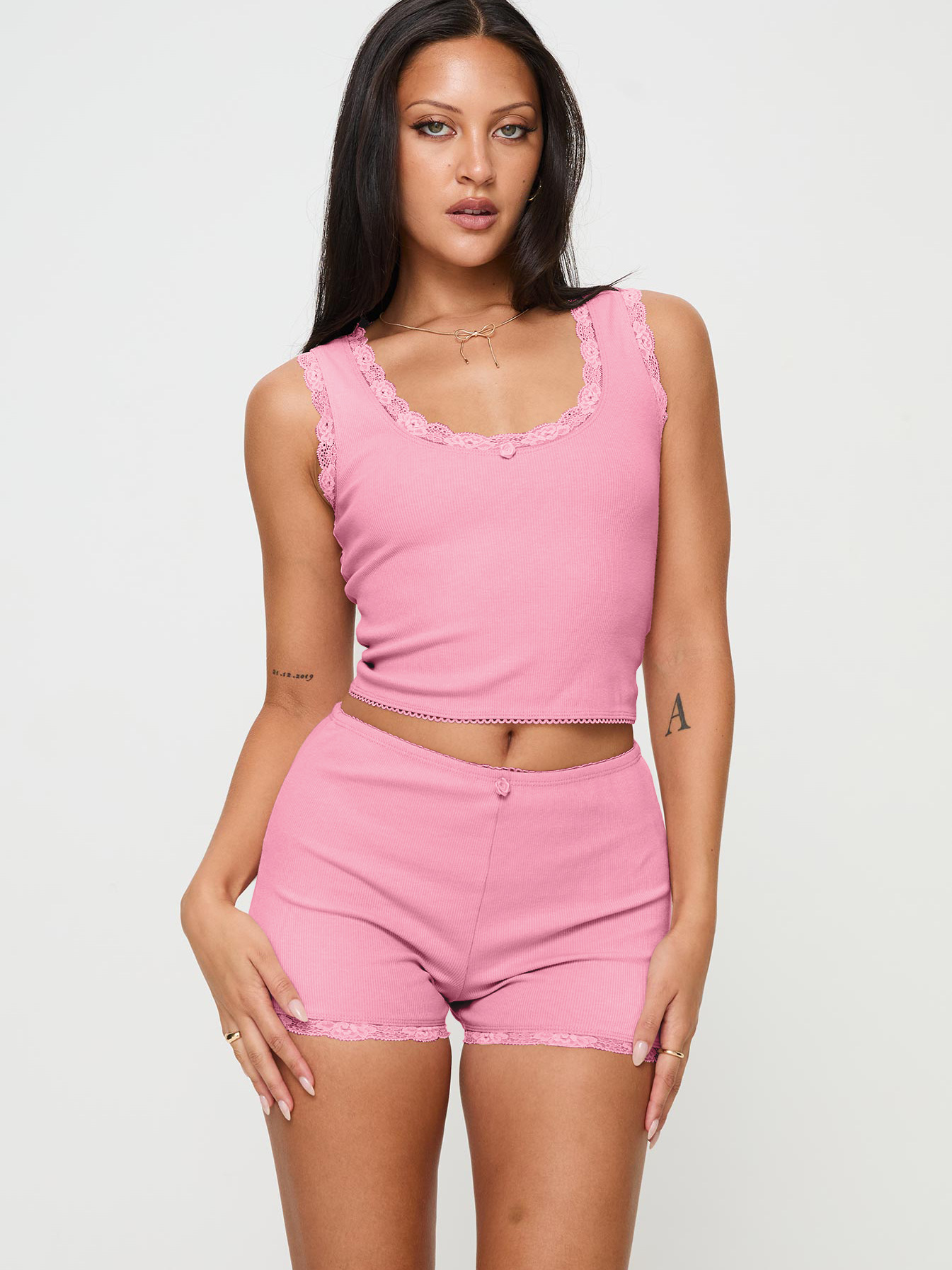 Women's Clothing two-piece set slim suspenders high waist shorts inner wear_voghion.com