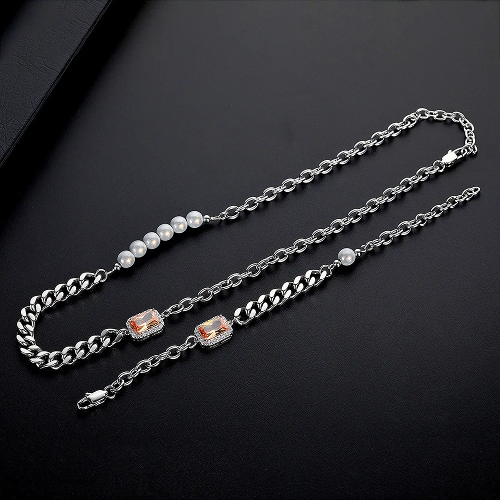 Zircon Chain Bracelet And Necklace Set For Couples Handmade_voghion.com