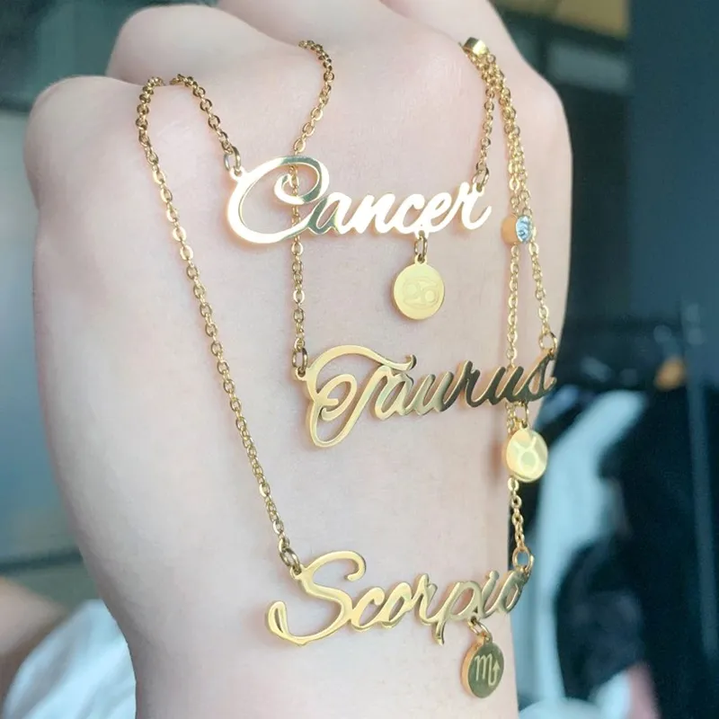 Benutzerdefinierte Edelstahl vergoldet Twee Konstellation Stern Schmuck Sternzeichen Astrologie Horoskop Anhänger Halskette_voghion.com