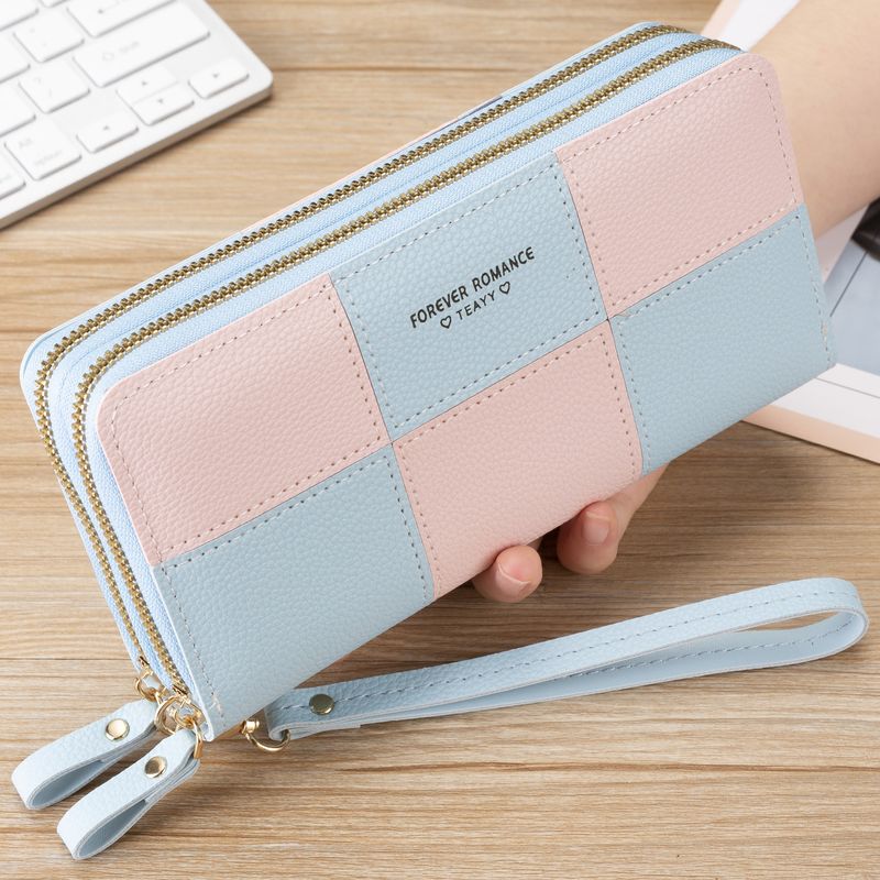 Lange Hand Mädchen dreifarbige Spleißen einfache Reißverschluss Handy Geldbörse Brieftasche_voghion.com
