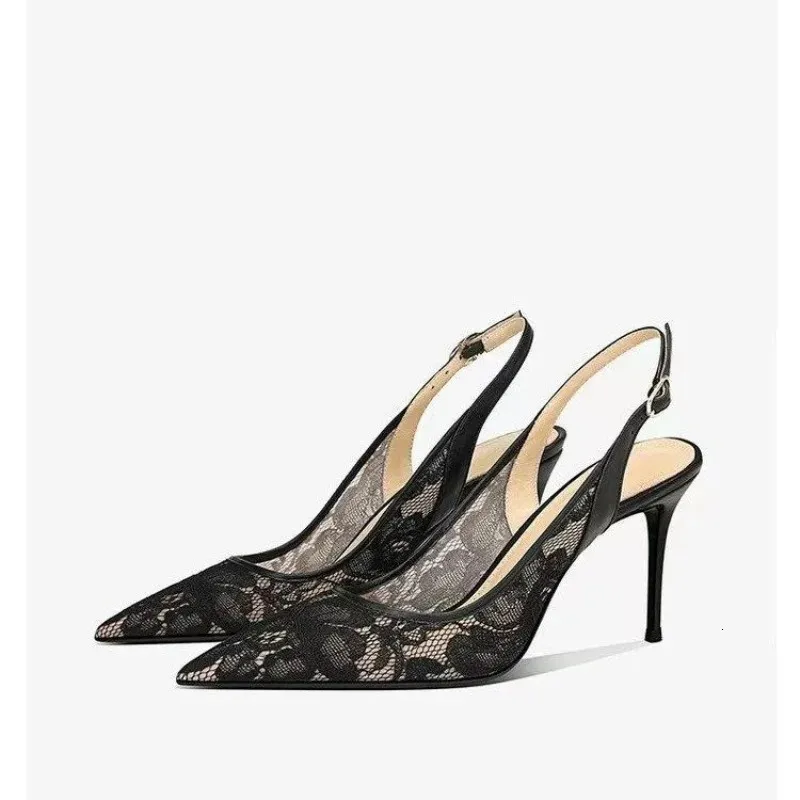 Moraima Snc Fashion Lace Embroidery Women High Heel Shoes Sexy Pointed Toe Sgback Summer Sandals Cutouts Thin Heels_voghion.com