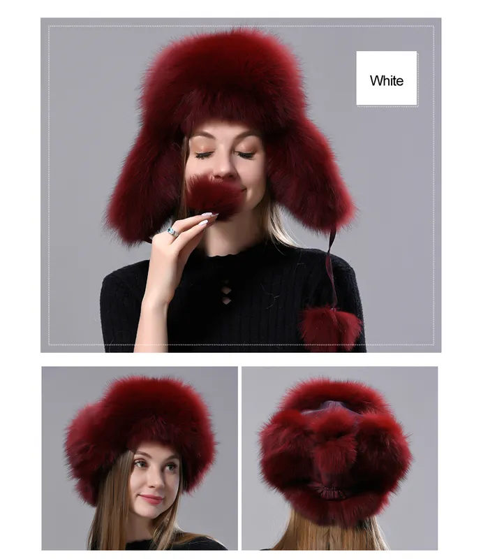 Gorro de aviación ruso de piel natural con orejas Ushanka para mujer, cálido, esponjoso y elegante, gorro de cola para mujer, gorros auténticos de moda para invierno._voghion.com