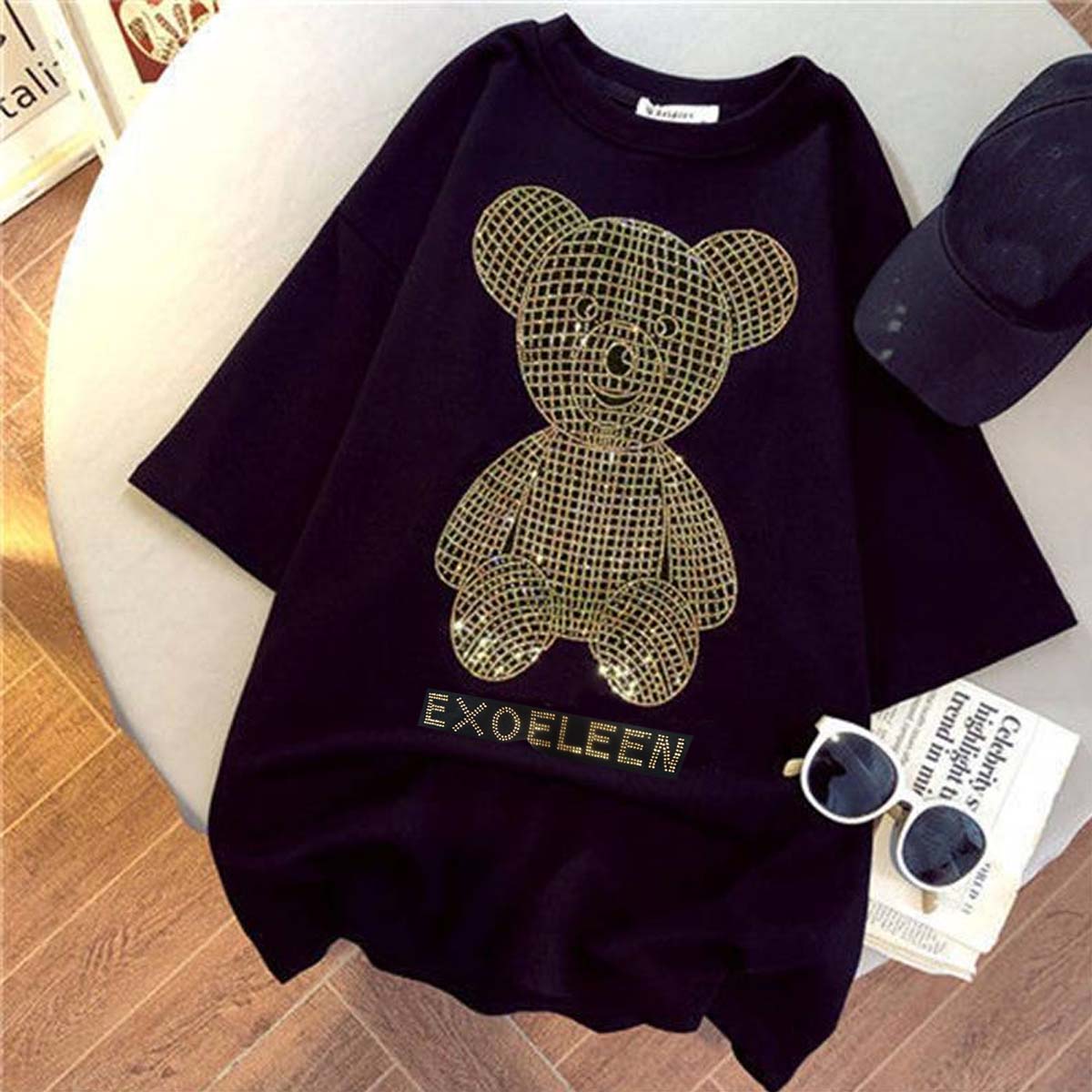 Camisetas de mujer La industria pesada de celebridades de Internet vende camisetas de manga corta para estudiantes con osos de diamantes.