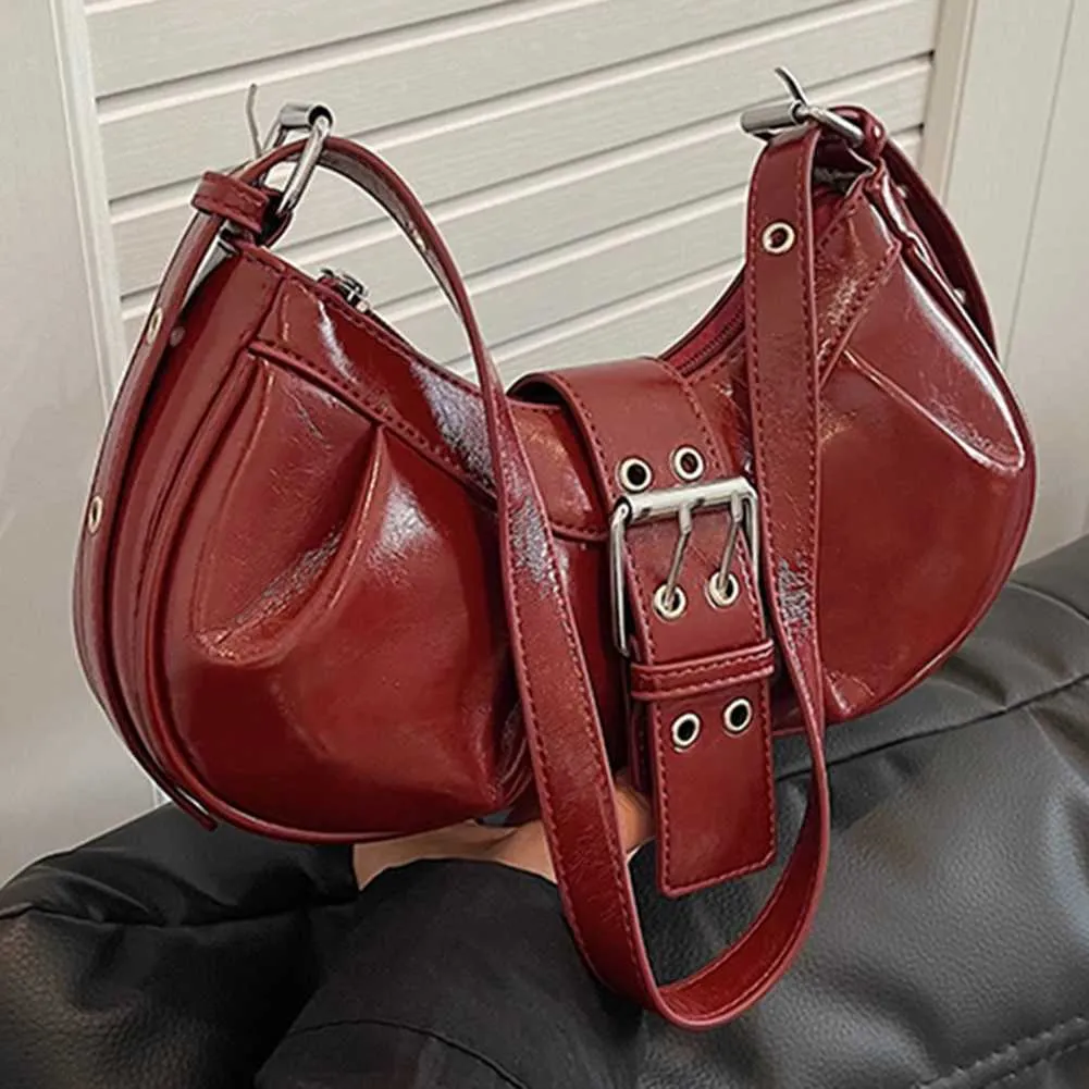 Borsa da donna in pelle con tracolla Y2K, borsa da senzatetto, pochette da donna con tracolla regolabile, portafoglio sottobraccio per_voghion.com