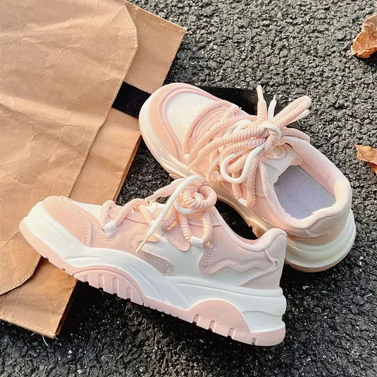 Chunky Running Shoes For Ladies Comfortable Breathable Pink Sneakers_voghion.com