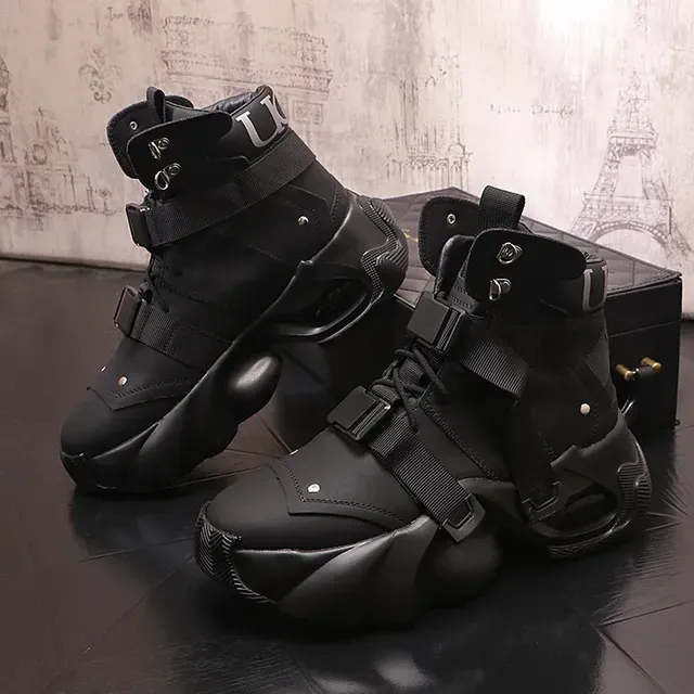 High Top Chunky Sneaker Men Air Cushion Fashion Casual Genuine Leather Cowhide Height Increased Platform Shoes_voghion.com