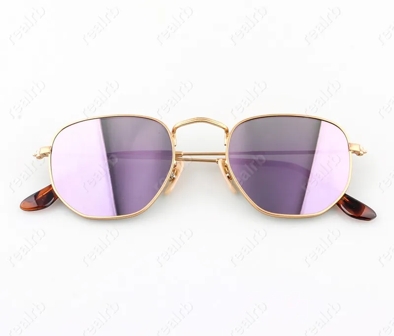 Occhiali da sole esagonali di alta qualità Uomo Donna Lenti in vetro piatte Occhiali da sole per uomo Donna con custodia in pelle_voghion.com