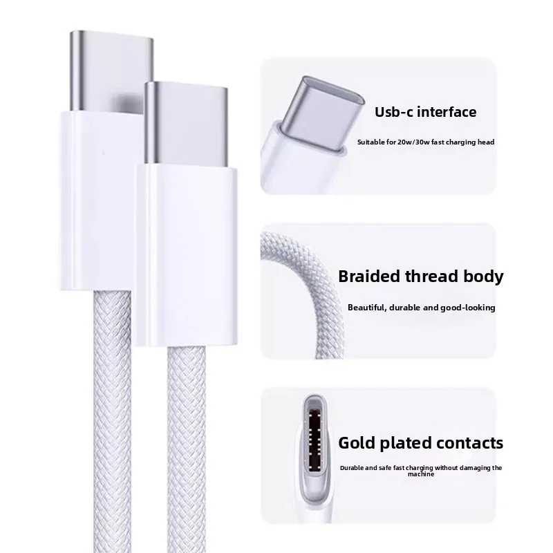 Cavo dati di ricarica rapida USB-C a tipo C PD 30 W, 500 pezzi da 1 m, 1,5 m, 2 m, cavo di ricarica intrecciato in TPE per iPhone 16, 15, Samsung_voghion.com