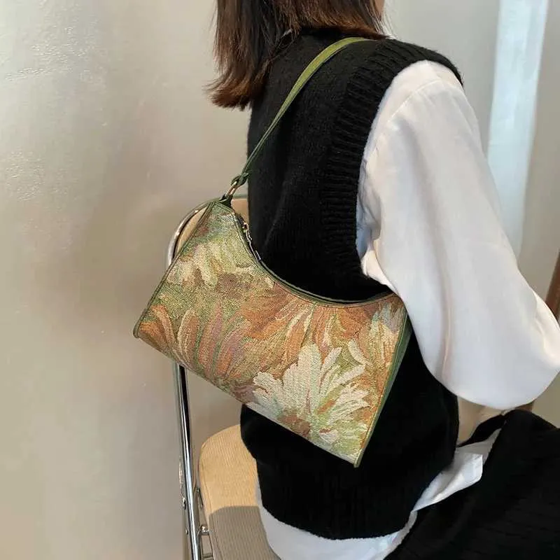 Moda Vintage Donna Olio Dipinto Design Spalla Signore Semplice wer Femminile Ascella Hobos Borse Piccola Frizione Borsa a Mano_voghion.com