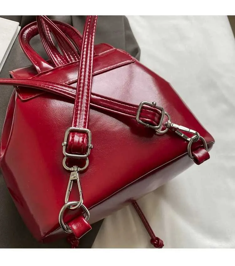 Mochila feminina sólida com aba e laços, mini bolsas de ombro, versátil, feminina, grande capacidade, bolsas de couro, casual, estudante_voghion.com