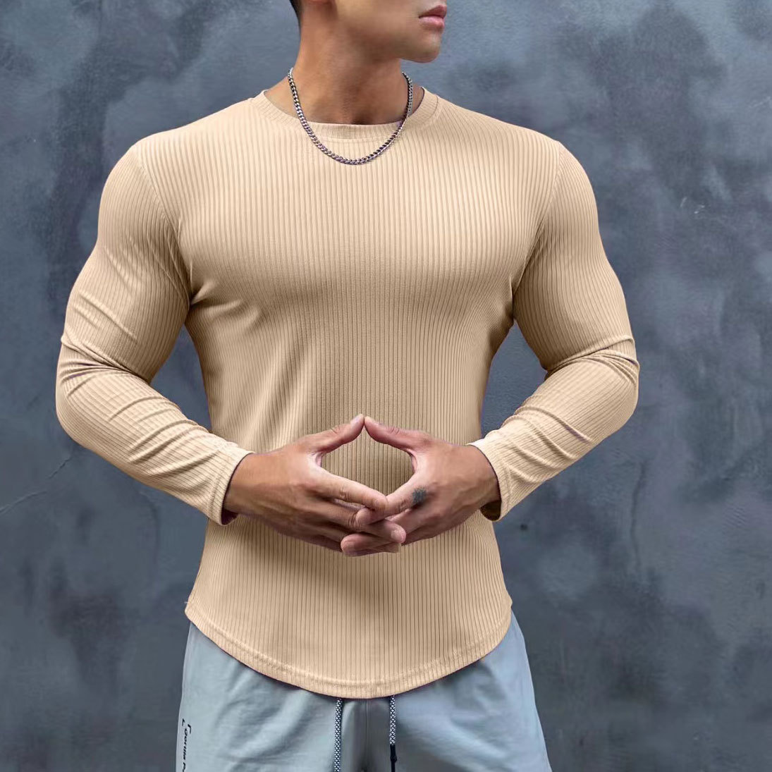 Men's Clothing  long-sleeved training tight T-shirt versatile muscle sports fitness clothing tops elastic close-fitting bottoming shirt for men_voghion.com