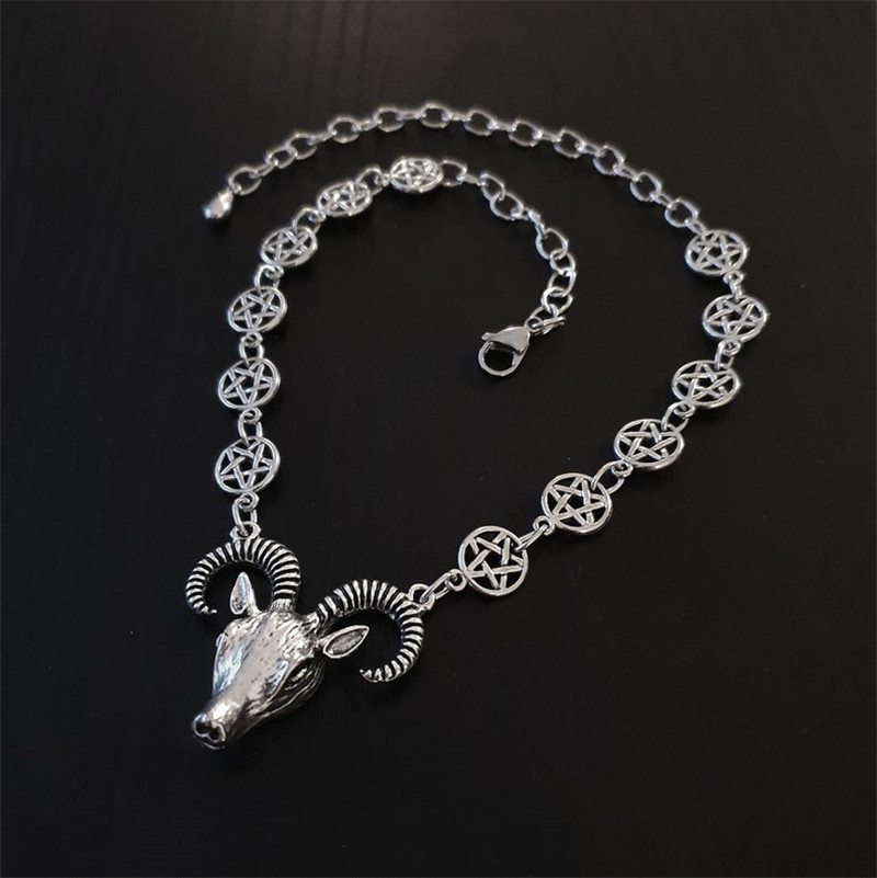 Necklaces Goat head and five-pointed star stranglehold necklace_voghion.com
