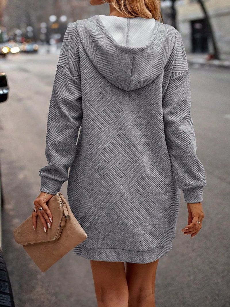 Women's Clothing loose casual solid color hooded long sweater_voghion.com