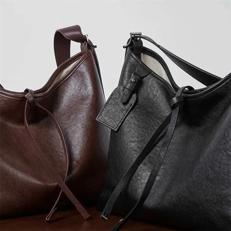 Toptrends Vintage Echtes Leder Große Unterarm Schulter Taschen Für Frauen 2024 Designer Einfache Weibliche Tote Hobo Damen_voghion.com