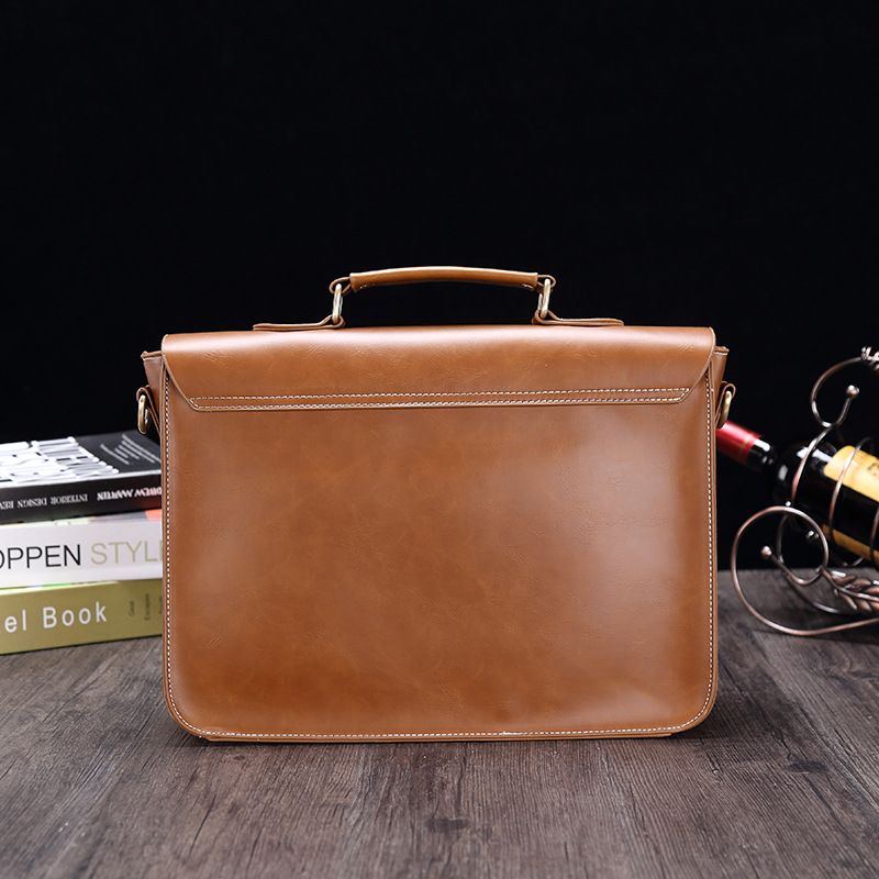 Neue business Crazy Horse PU aktentasche männer schulter umhängetasche Halb-förmigen horizontale retro handtasche herren_voghion.com