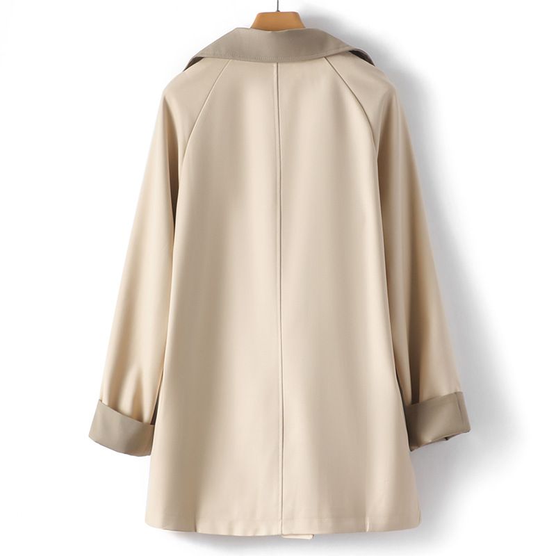 Women's autumn new long-sleeved lapel double-breasted contrast color coat 9676_voghion.com
