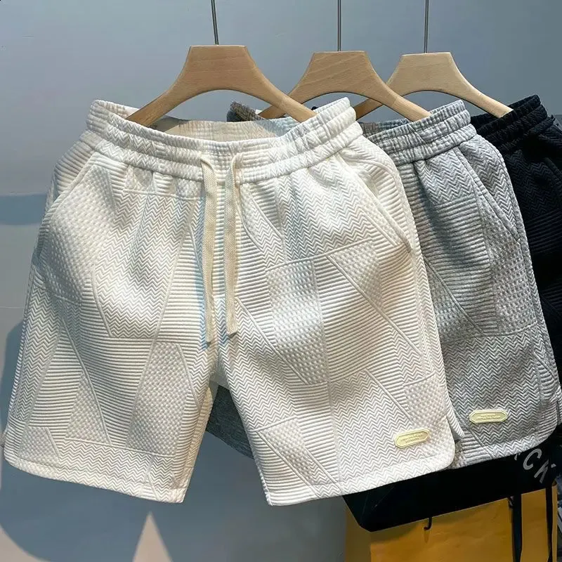 Summer Running for Men Casual Jogging Sport Short Pants Wave Pattern Solid Color Drawstring Loose Dry Gym Sports Shorts_voghion.com