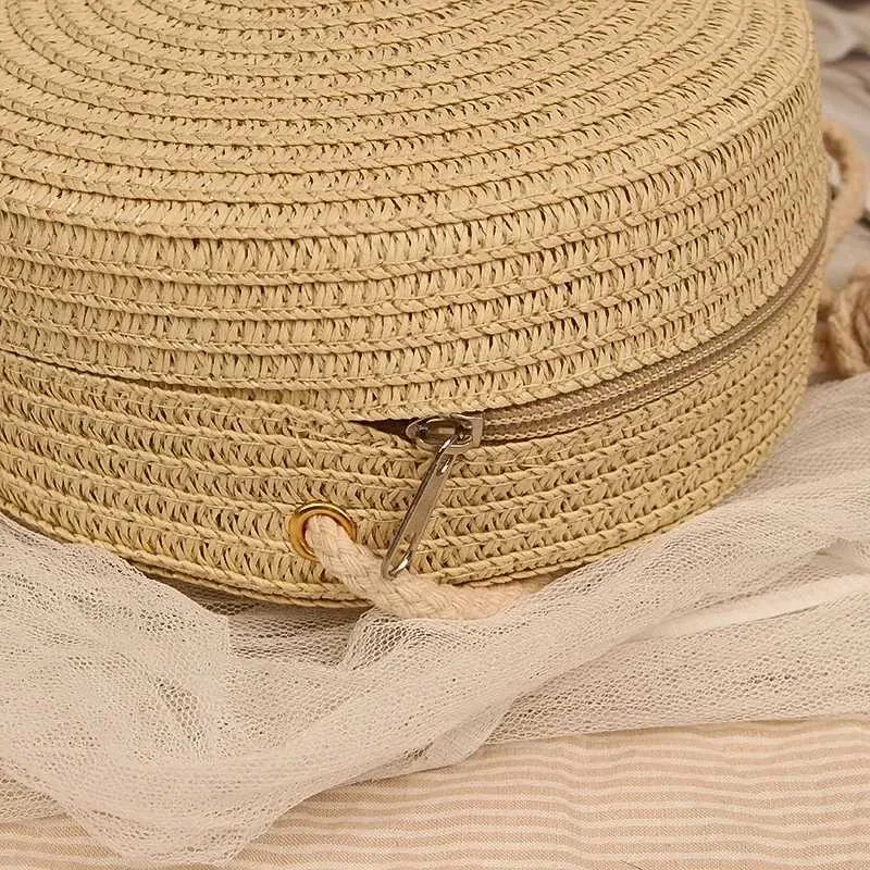 Moda Donna Ragazza Rotonda Borsa da spiaggia estiva Borsa a tracolla intrecciata in rattan Borsa a mano Accessori in maglia C241210_voghion.com