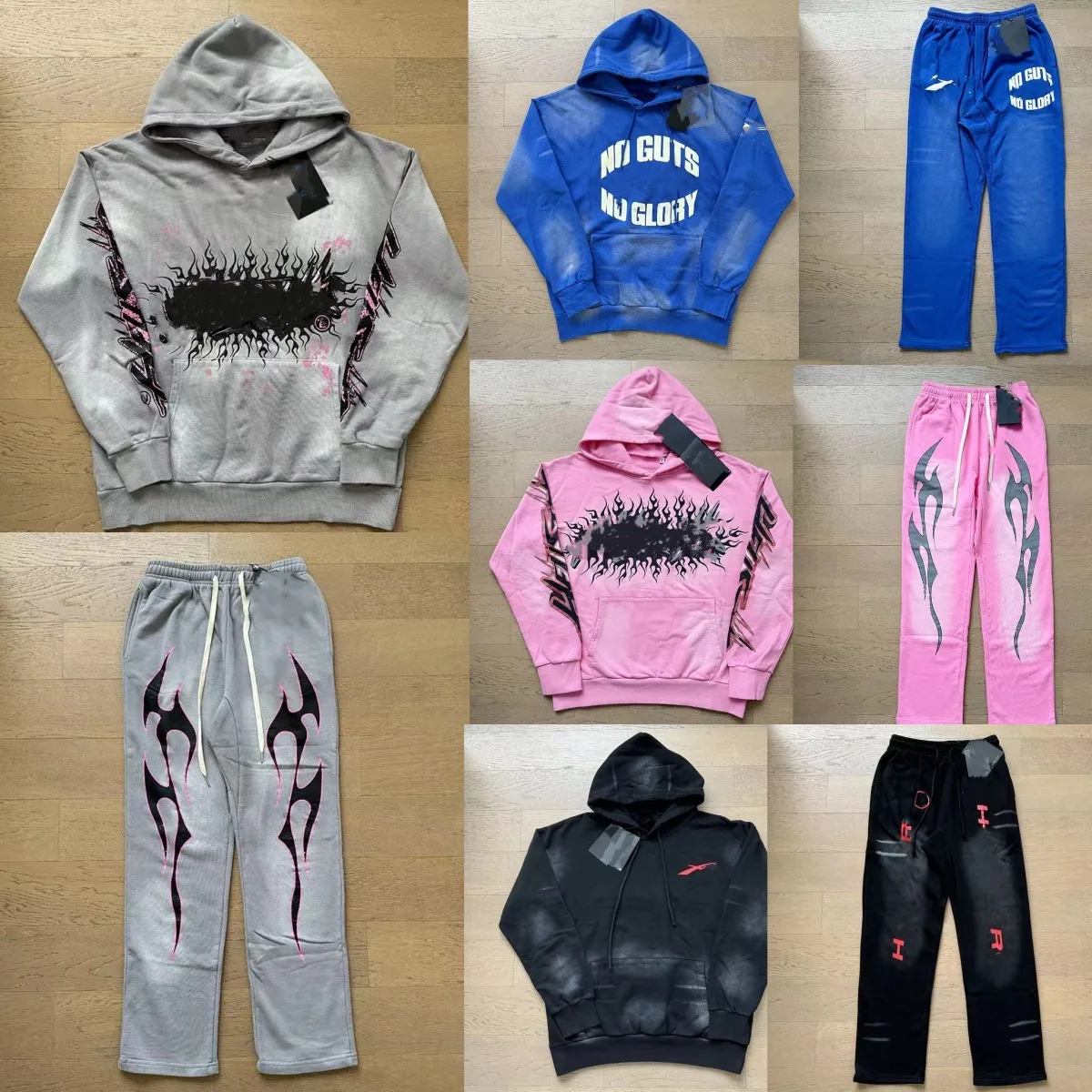 H ellstar Pants Designer Hoge Kwaliteit en joggingbroek set INS Y2K straatkleding heren dames hoodie Zwart Katoenen Krans Sweatshirt_voghion.com