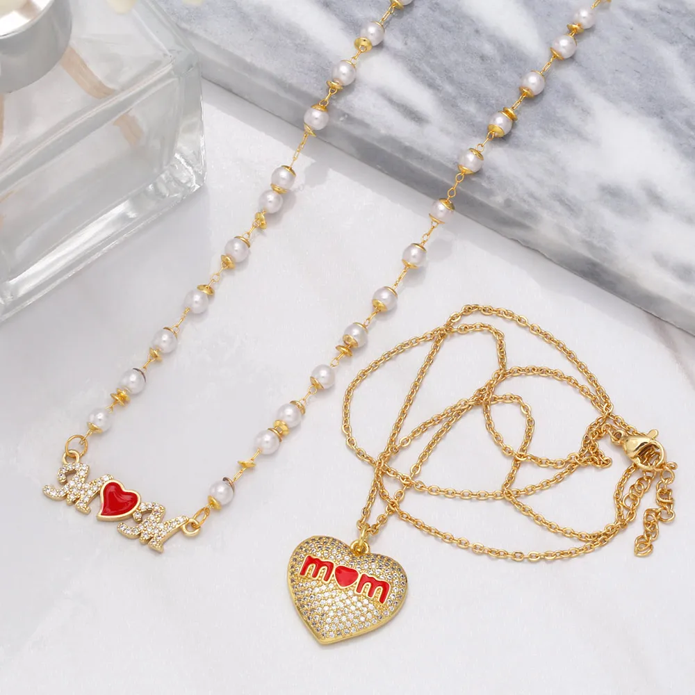 Collares colgantes FLOLA, collar de corazón rojo para mamá, para mujer, con cuentas de cobre y circonita blanca, joyería romántica para madres._voghion.com