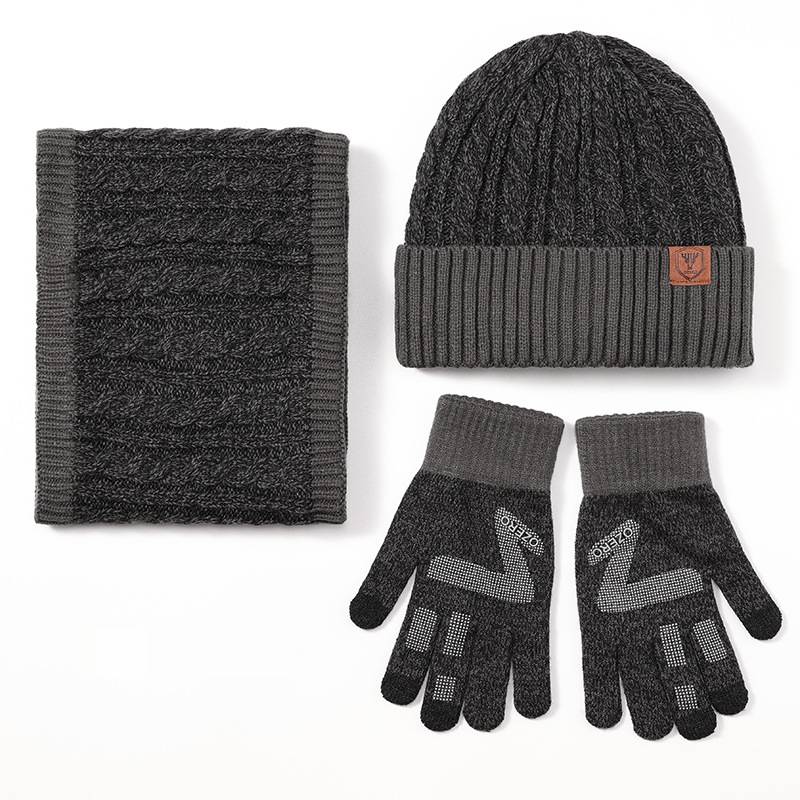 Men's Beanie Hat Scarf And Gloves Three Piece Set For Winter_voghion.com