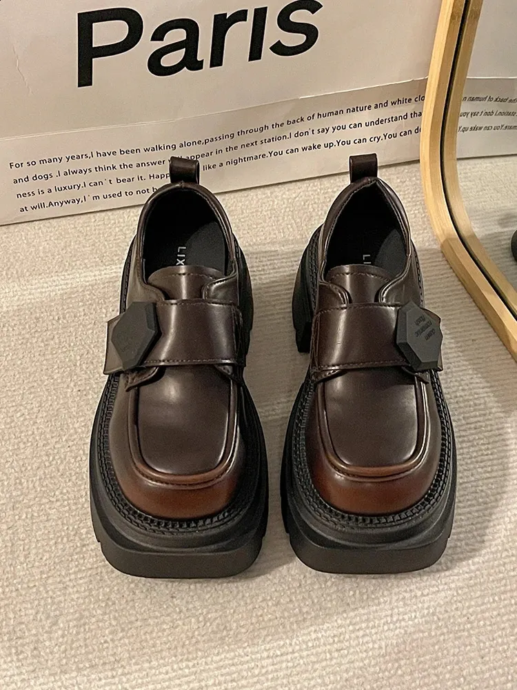 Damen Derby Schuhe All Match Britischer Stil Wollmantel Mit Pelz Clogs Plateau Herbst Schwarz Flach Leder Anti Rutsch Reptil_voghion.com