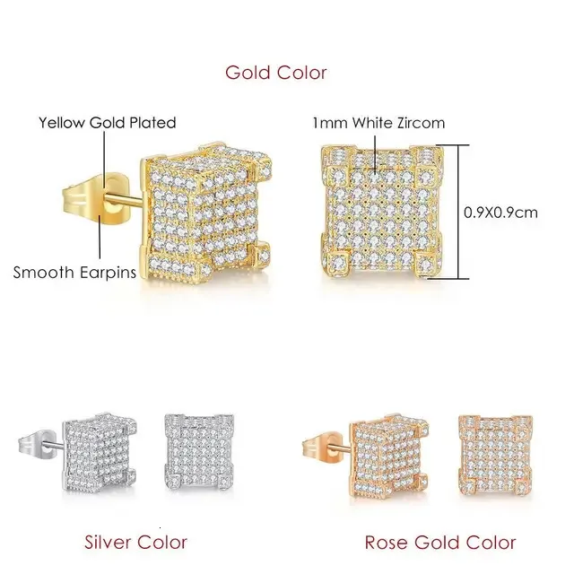 Orecchini a cerchio con borchie Hip Hop Iced Out per uomo, con zirconi color oro, accessori per piercing all'orecchio, tendenza Hiphop_voghion.com