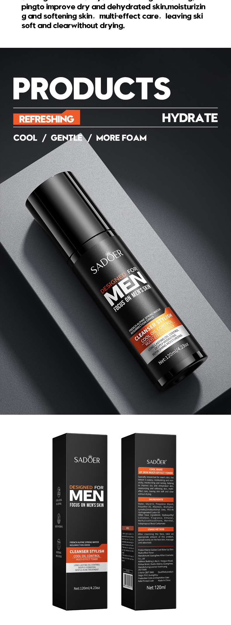 Full English Water SADOER Cool Type Men's Vaseline Hydrating Toner Lotion_voghion.com