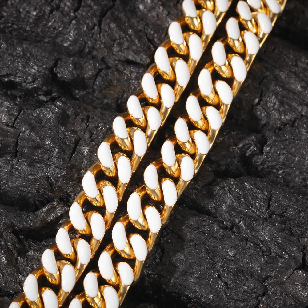 Personalised Enamel Cuban Link Chain Necklace For Men Gold Colour_voghion.com