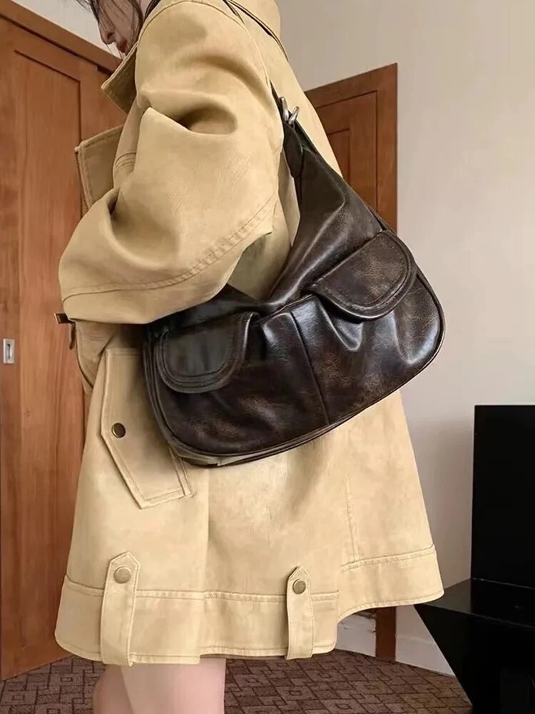 Ladies Solid Color Shoulder All-match Simple Multifunction Handbags Large Capacity Underarm Bags for Women Hobo Purse_voghion.com
