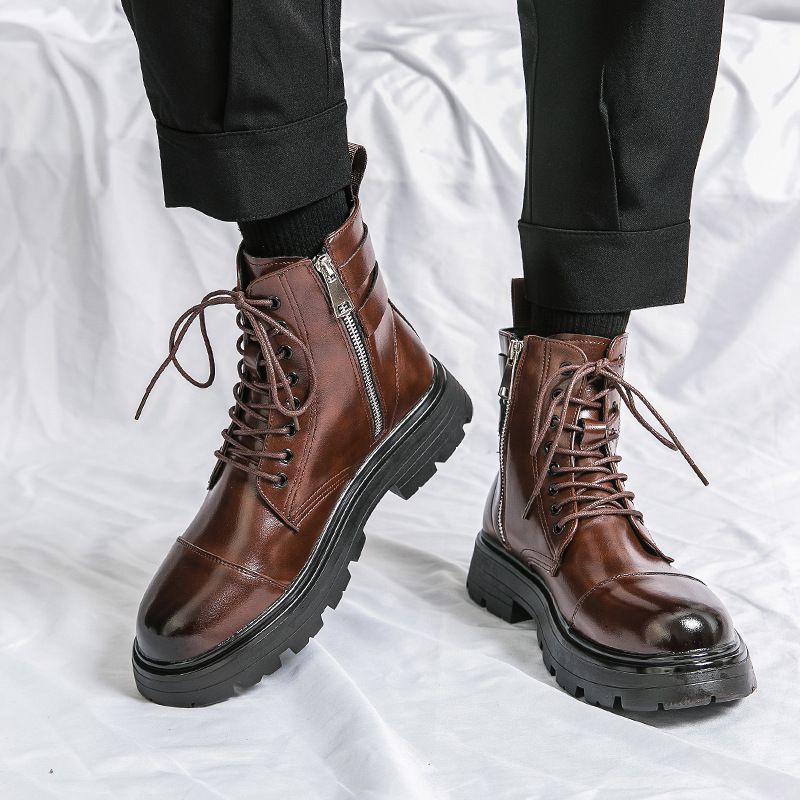 Herfst en winter Nieuwe Martin korte Britse stijl Mid-top ronde kop hoge leren laarzen Herenschoenen Groothandel_voghion.com