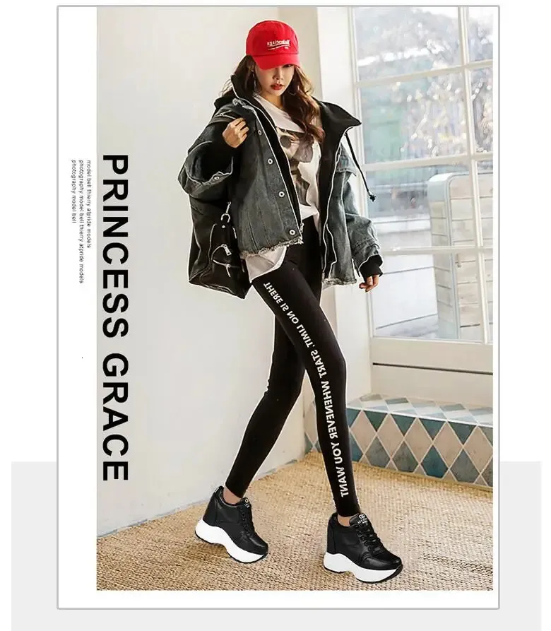 Women's Platform Sneakers Leather Chunky Trainers White Wedges_voghion.com