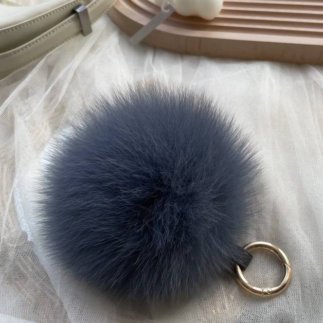 13cm Genuine Fox Fur Pom Keychain Bag Charm - Handcrafted Soft Fluffy Ball Accessory For Women, Fashionable & Cute (Multiple Colors)_voghion.com