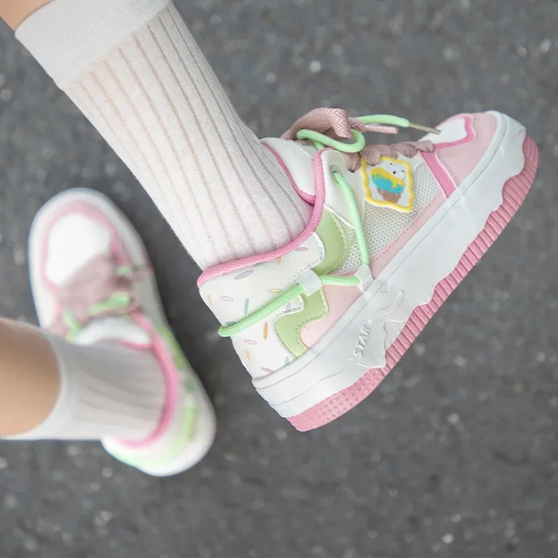 Tun Ice Cream color Carino casual Colore abbinato Preppy scarpe da ginnastica da donna Cake board scarpe 240703_voghion.com