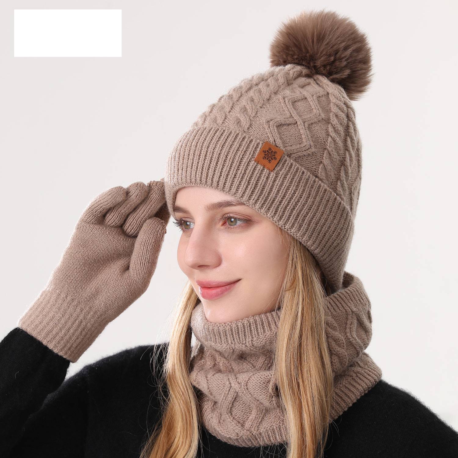 JUND Kışlık Örgü Şapka Atkı Eldiven Seti – Polar Astarlı, Çift Katmanlı, Sıcak ve Şık Kadınlar İçin – Geometrik Elmas ve Kablo Büküm Tasarımı_voghion.com