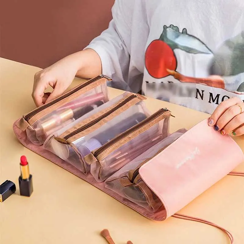 4-in-1 Reißverschlussnetz unabhängige faltbare Aufbewahrungstasche für Make-up-Pinsel aus Nylonseil für Damen Y241023_voghion.com